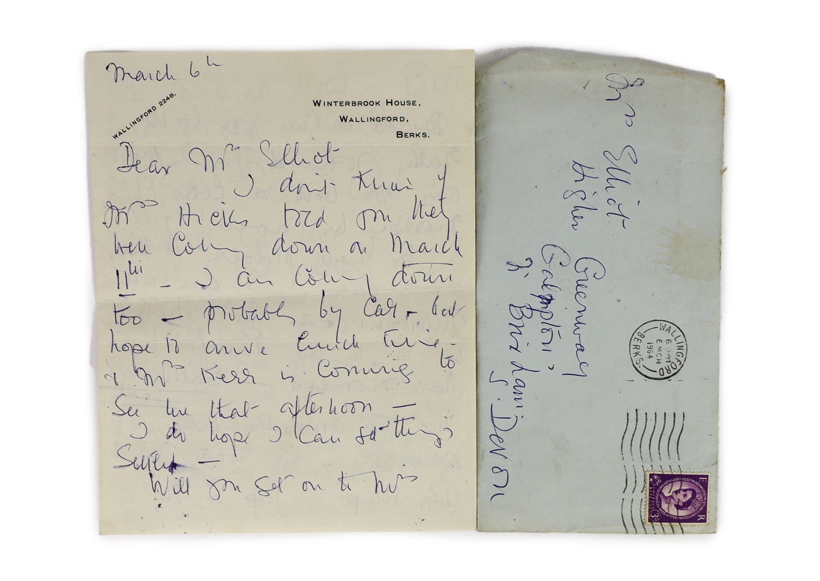 A manuscript letter from Agatha Christie to Mrs Elliot on Winterbrook House notepaper